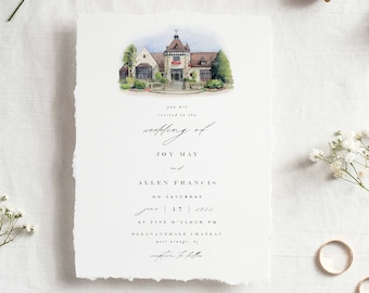 Pintura de acuarela personalizada del lugar de la boda, ilustrado personalizado Guardar la fecha, Lugar Guardar la fecha, Ilustración del lugar