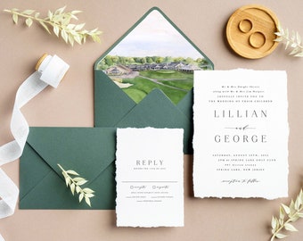 Pintura de acuarela personalizada del lugar de la boda, ilustrado personalizado Guardar la fecha, Lugar Guardar la fecha, Ilustración del lugar