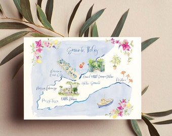 Mapa de boda personalizado, mapa de boda personalizado, mapa de boda en acuarela, ilustración de mapa, mapa pintado a mano, mapa de bodas dibujado a mano