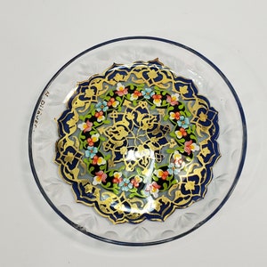 Pasabahce Hand Painted Glass Dish, Turkey, Chips