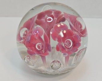 Pink Trumpet Flower and Controlled Bubble Paperweight