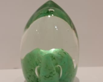 Norleans Glass Egg Shaped Paperweight, Lime Green and Controlled Bubbles