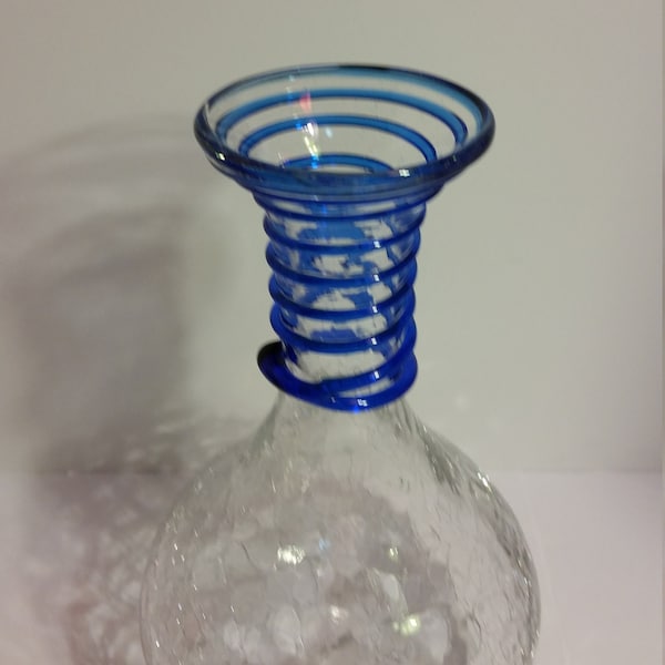 Blenko Crackle Glass with Cobalt Strand, Marked, 2007