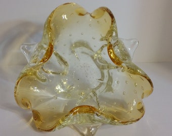 Murano Style Art Glass Yellow Bowl