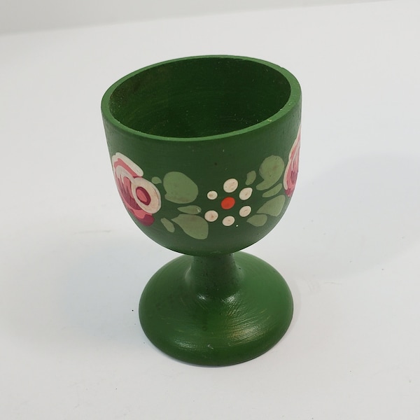 Green Wooden Hand Painted Egg Cup