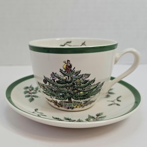 Spode Christmas Tree Flat Cup and Saucer, England