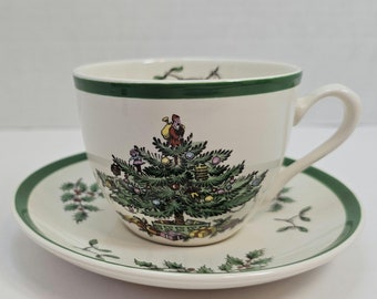 Spode Christmas Tree Flat Cup and Saucer, England