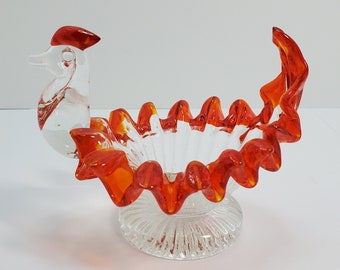 Art Glass Chicken Candy Dish