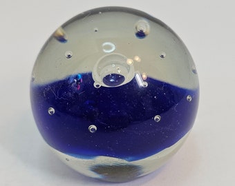 Blue and Controlled Bubble Paperweight, 2 1/2"