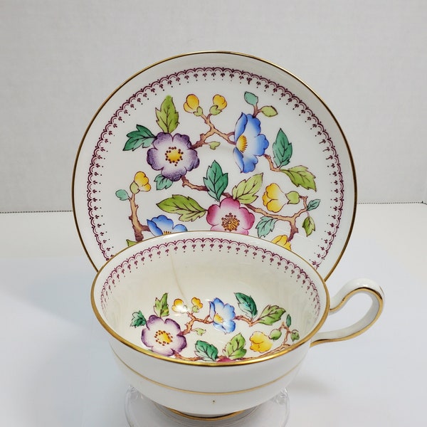 Royal Chelsea Chintz Teacup and Saucer, hairline crack, England