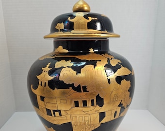 Black and Brass Lidded Ginger Jar