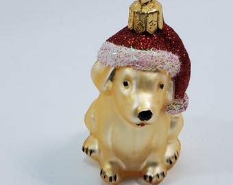 Impuls Labrador with Santa Hat Mouth Blown Christmas Ornament, Poland, Original Box