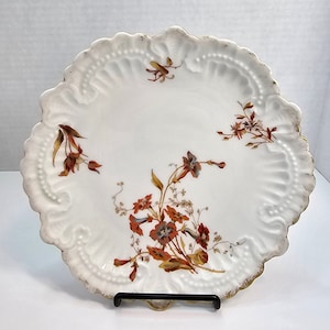 William Guerin Limoges, Rust and Blue Floral Plate, France