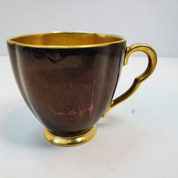 Carlton Wear Burgandy and Gold Demitasse Cup, England, Crazing