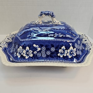 Spode Blue Tower Rectangular Covered Vegetable Dish, England