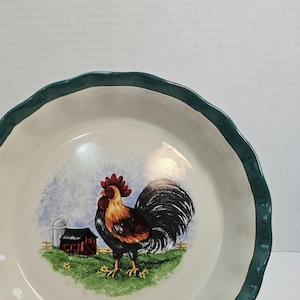 Ceramic Rooster Fluted Pie Plate