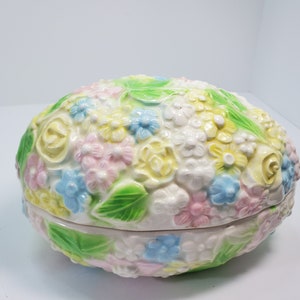 Pastel Flower Covered Easter Egg Lidded Box, Crazing