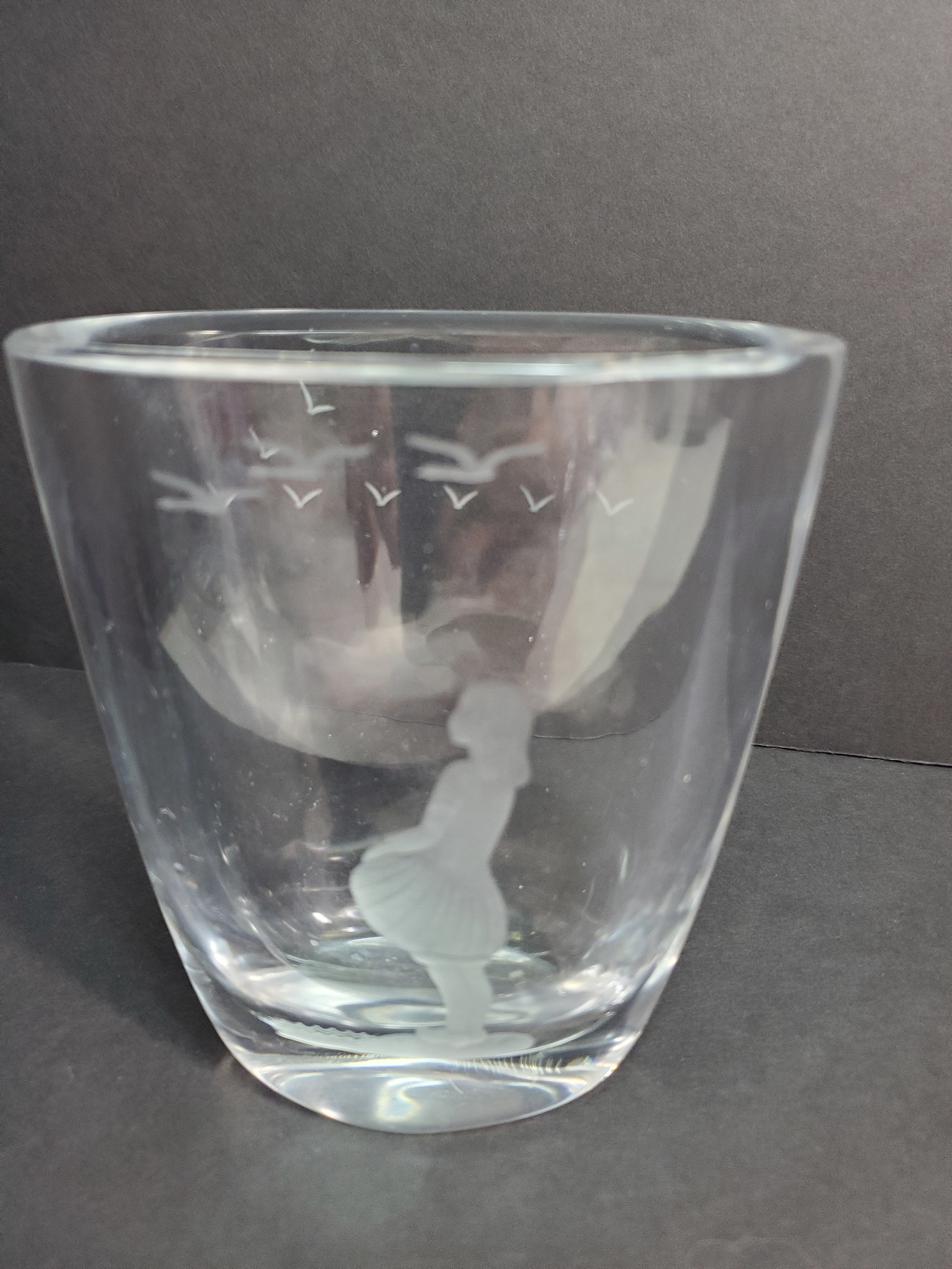 Orrefors Crystal Etched Vase Girl With Birds, Sweden - Etsy