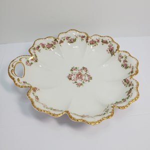 Haviland Limoges Pink and White Medium Relish Dish with Handle, France