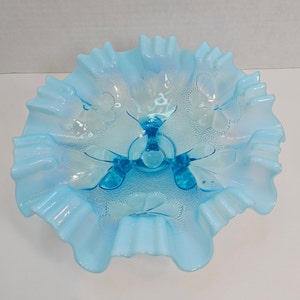 Blue Opalescent Footed Compote