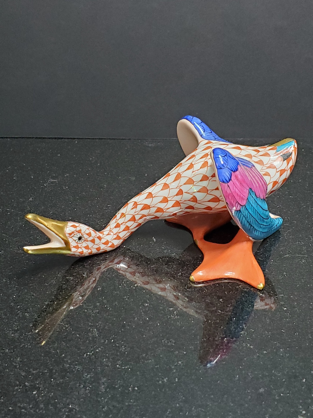 Herend Rust Fishnet Swan With Head Down, Hungary Australia