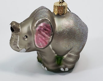 Impuls Elephant Mouth Blown Christmas Ornament, Poland, Original Box