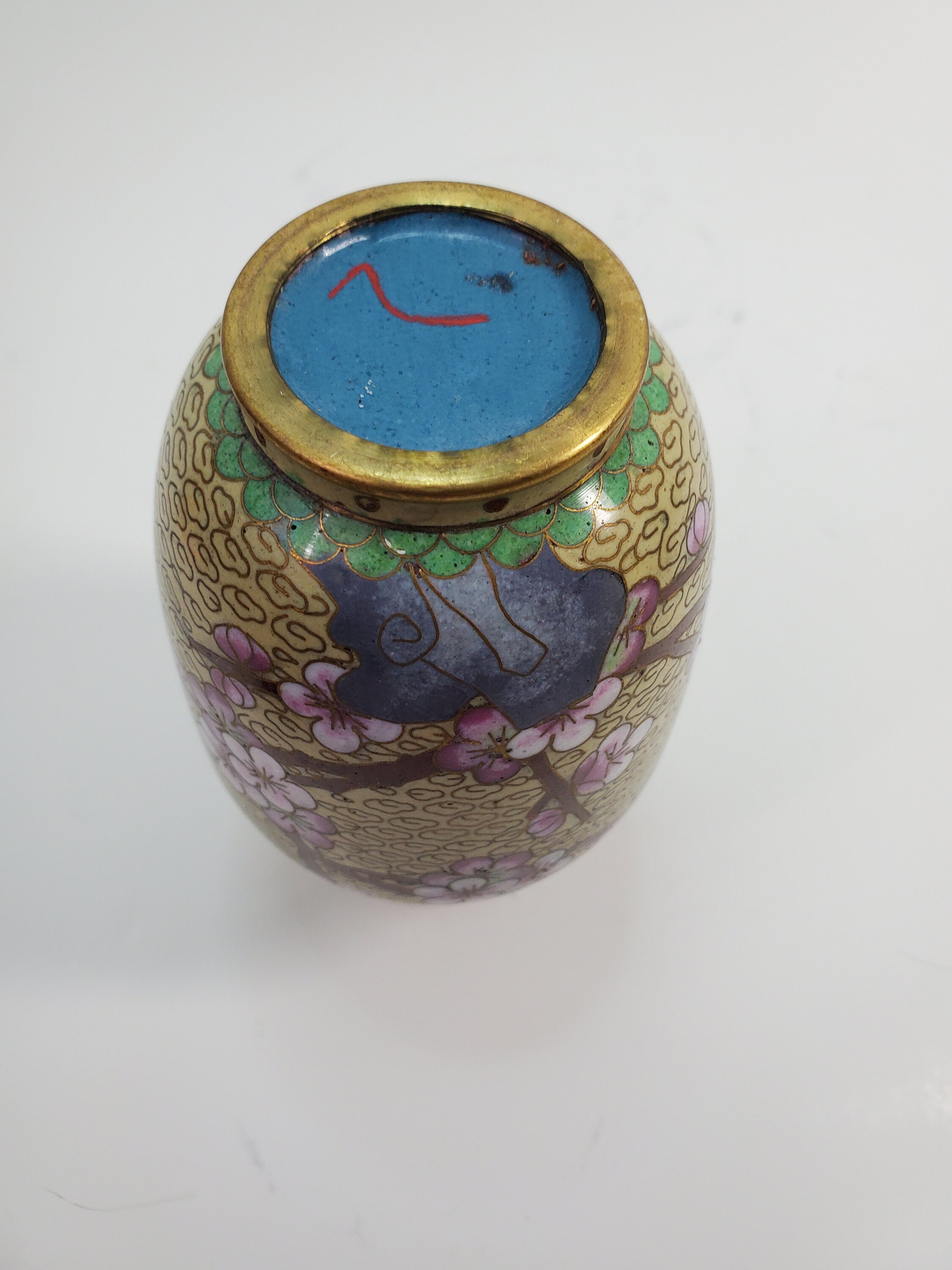 Lot De 2 Vases En émaux Cloisonné, Décor Fleur De Cerisier Et Oiseaux, Anciens