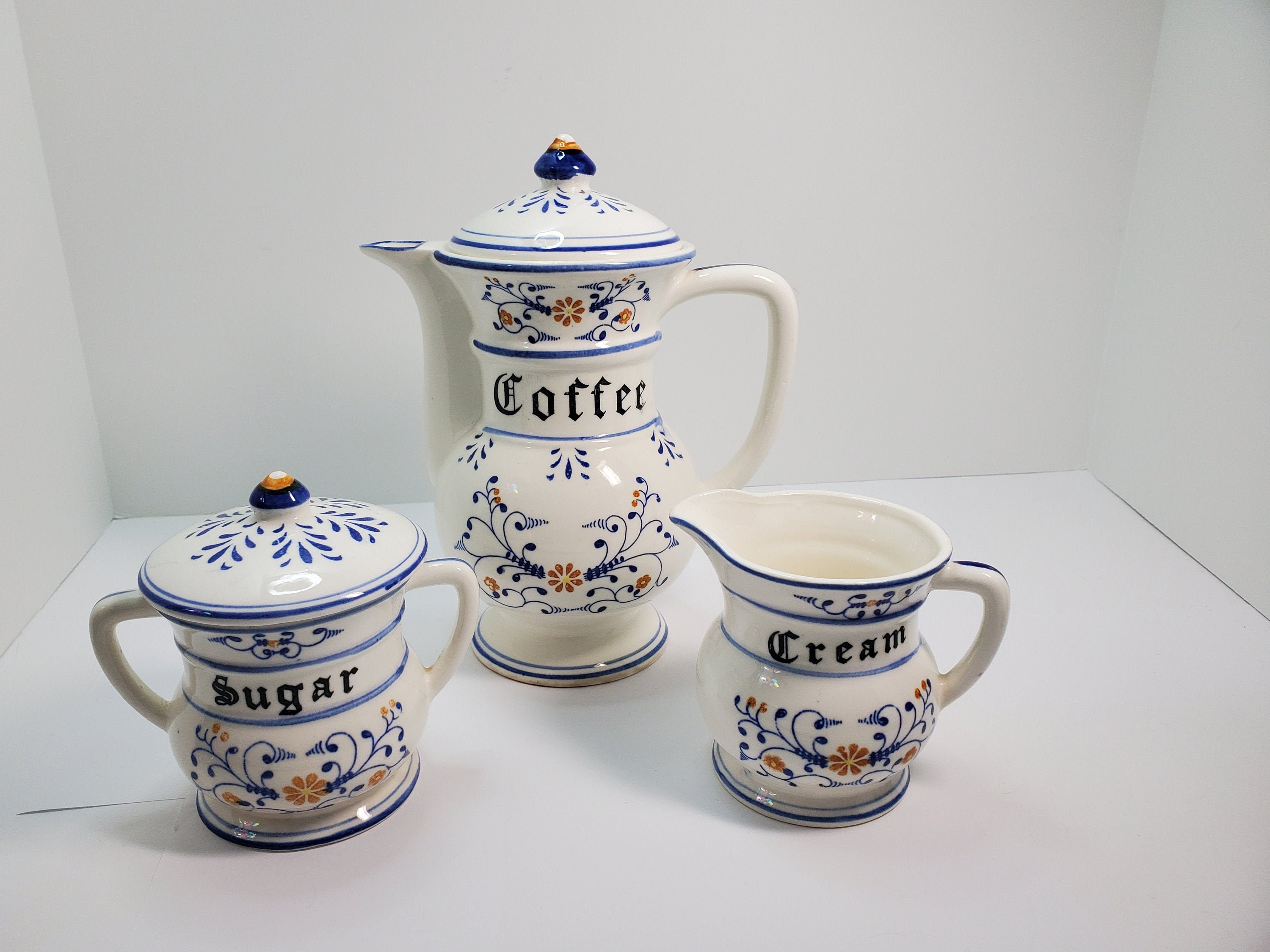 Ceramic Hand Painted Coffee Sugar Creamer Set Etsy