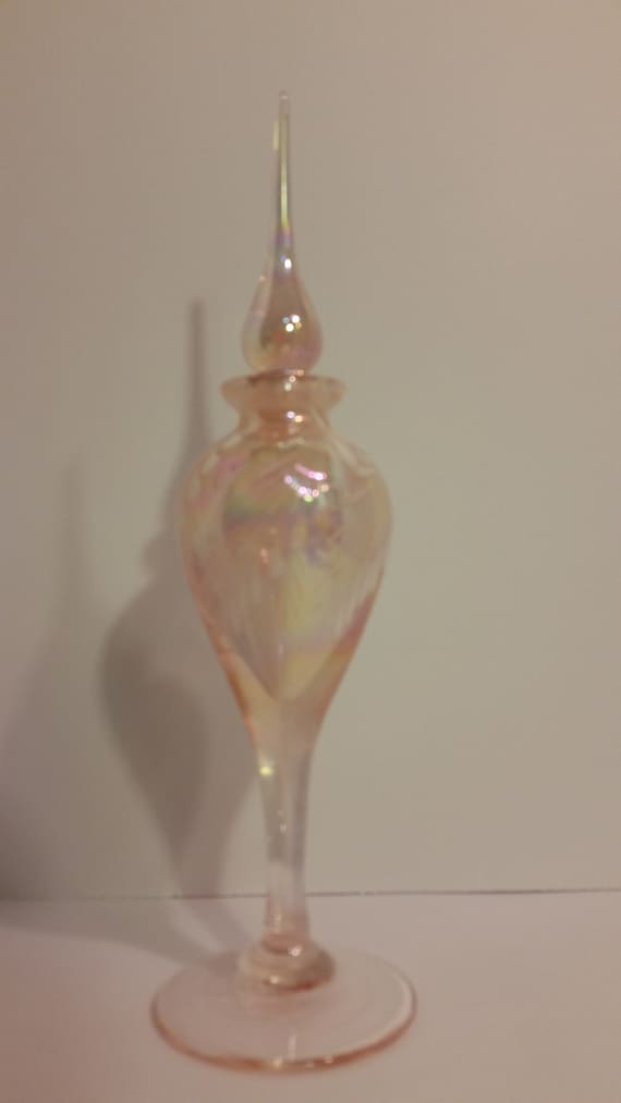 Iridescent Tall Pink Perfume Bottle Light Iridized Pink Perfume Bottle Rare