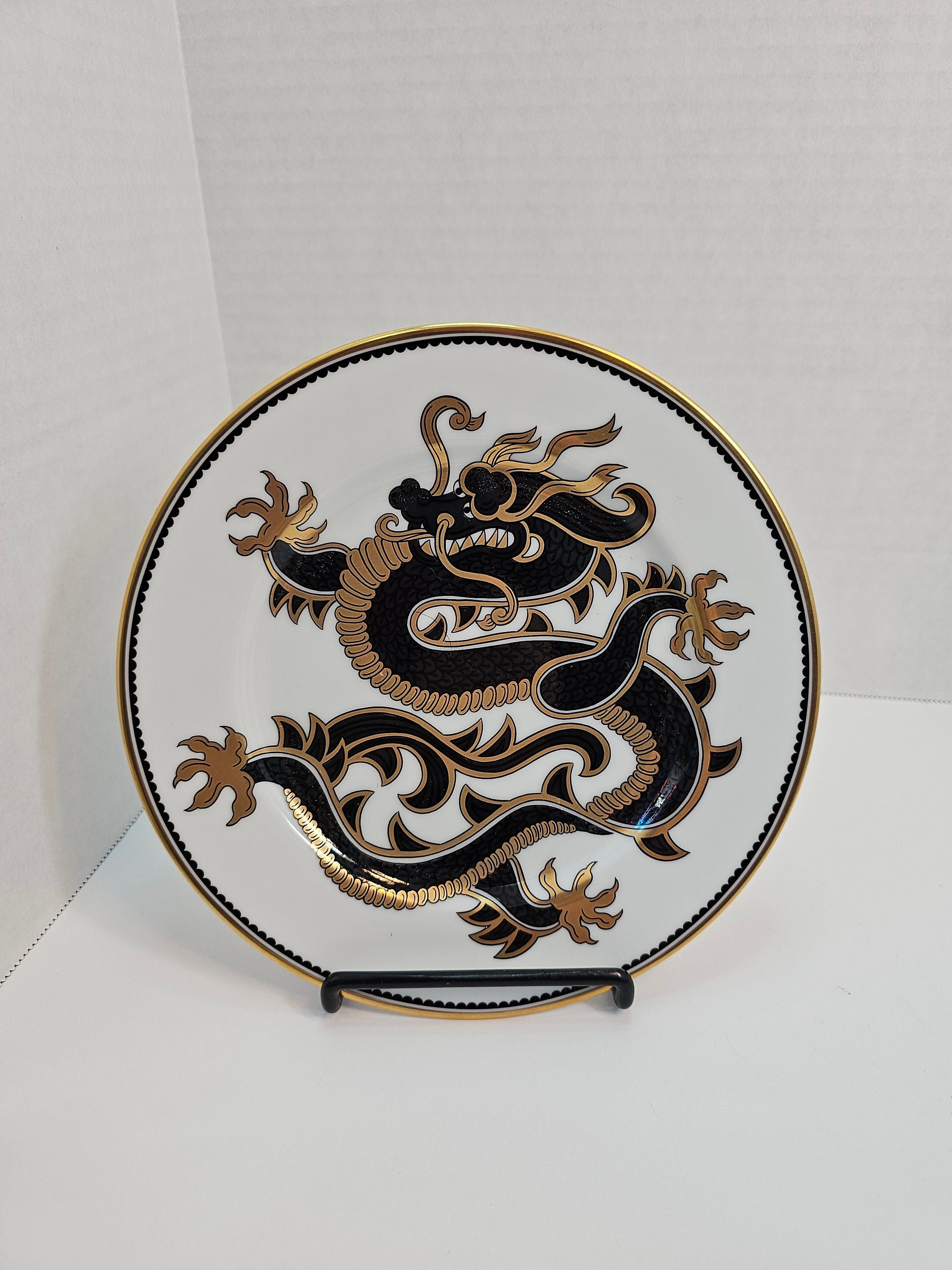 Fitz and Floyd Black and Gold Ching Dragon Salad Plate, Japan - Etsy