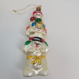 Snowmen Totem Glass Hanging Ornament