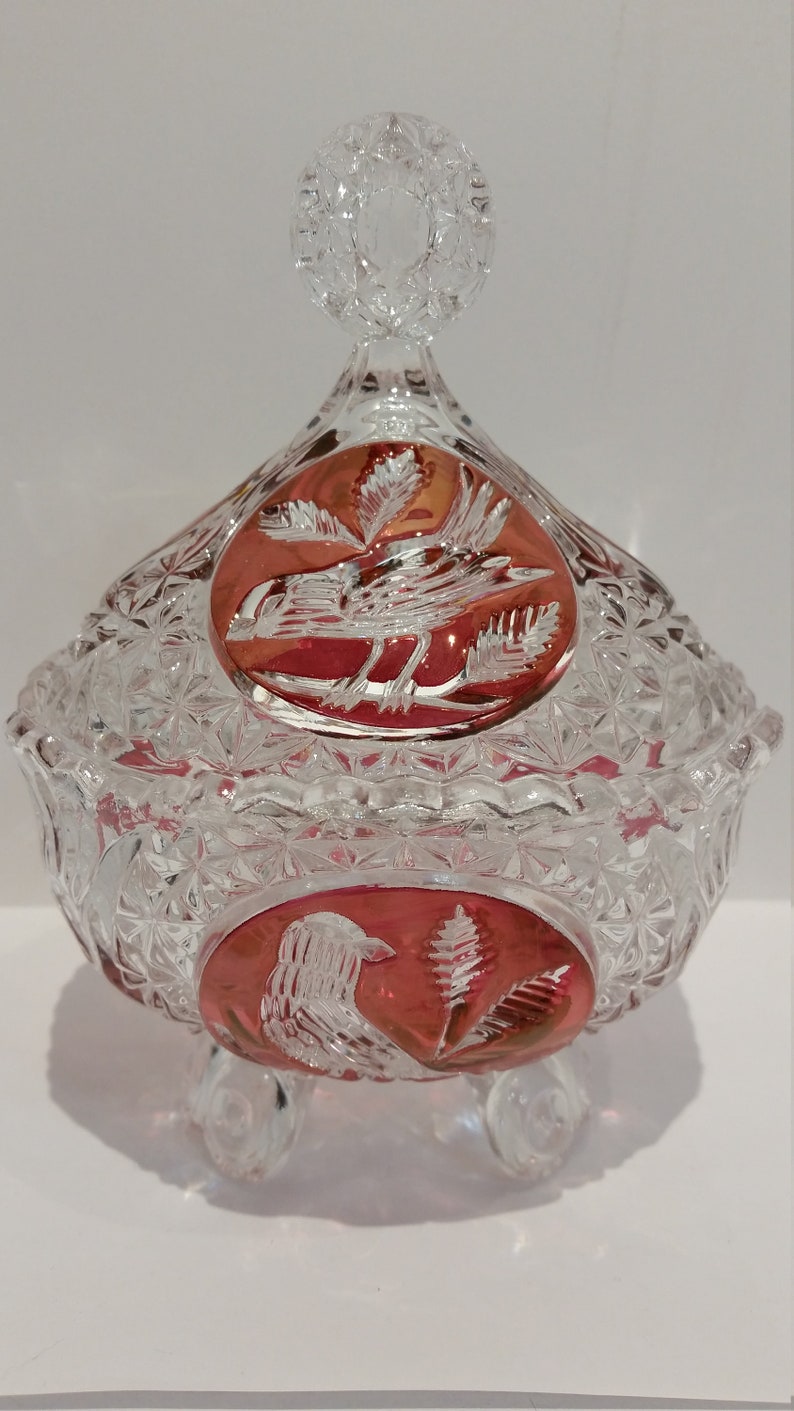 Hofbauer Byrdes Crystal Candy Dish with Lid and 3 Feet Red Etsy