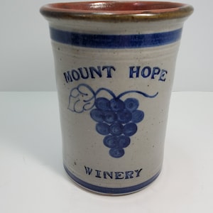 Mount Hope Winery Cobalt Salt Glazed Stone Ware Utensil Holder