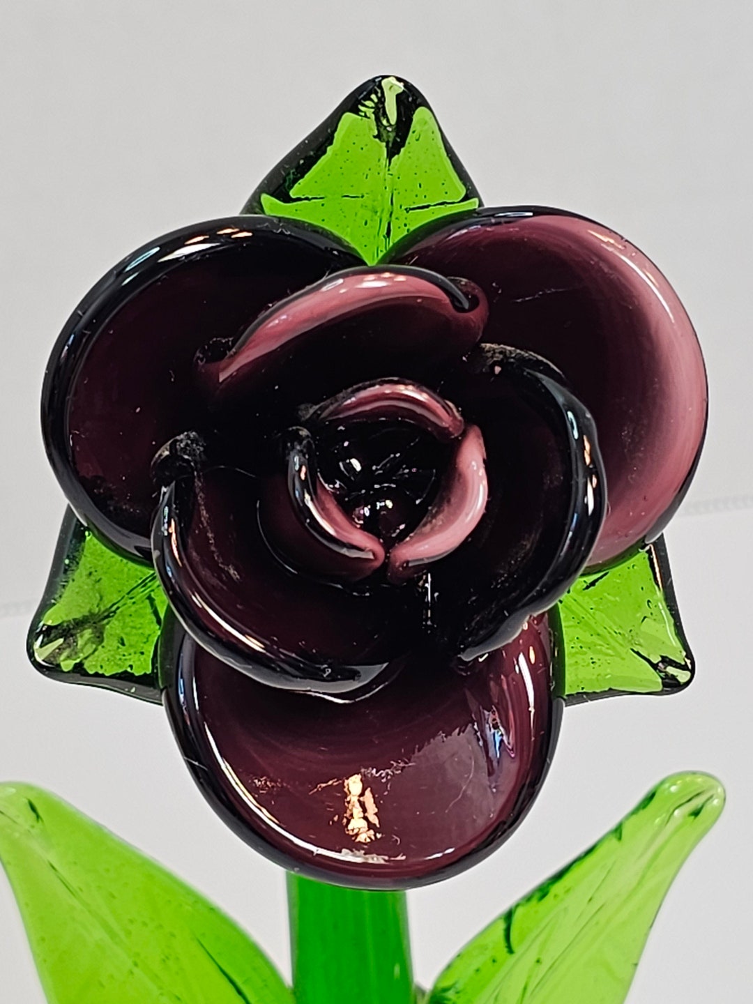 Art Glass Purple Rose on Base - Etsy