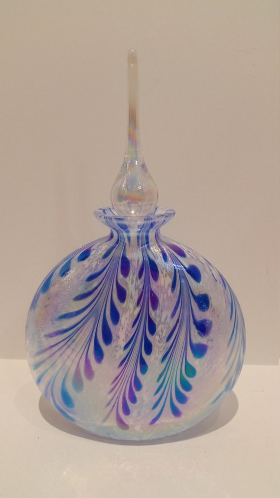 Royal Limited Crystal Blue Iridescent Light Iridized Pink Perfume Bottle Rare