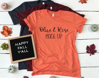 Download Fall Shirt Mock Up Bella Canvas 3001 Heather Orange Cardinal Navy T Shirt Mockup Halloween Styled Flat Lay Fall Tee Unisex Photo Pumpkins Psd Templates Envelope Yellowimages Mockups