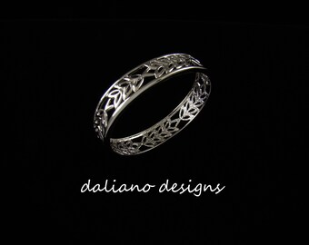 Maile Lei Bangle 10mmW. Hawaiian & Island inspired jewelry designs. 925 Sterling Silver w/ Rhodium plating to prevent tarnish.