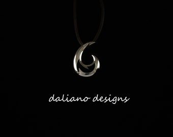 Makau (Fish Hook) 35mmL Pendant w/ Leather Cord. Hawaiian inspired design. 925 Sterling Silver w/ Rhodium plating to prevent tarnish.