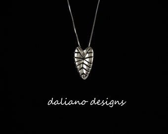 Taro Leaf (Kalo) Pendant w/ Chain.  Hawaiian & Island inspired jewelry designs.  925 Sterling Silver w/ Rhodium Plating to prevent tarnish.