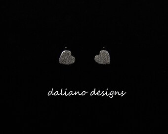 CZ Pave Earrings w/ Post, Heart Shape 8mm. 925 Sterling Silver w/ Rhodium Plating to prevent tarnish.