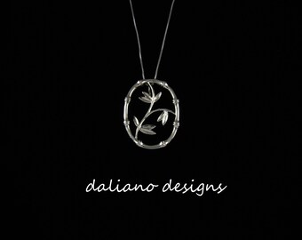Bamboo Oval Penant w/ Chain.  Hawaiian & Island inspired jewelry designs.  925 Sterling Silver w/ Rhodium Plating to prevent tarnish.