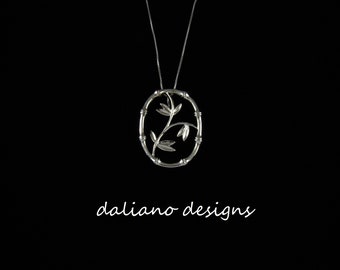 Bamboo Oval Penant w/ Chain.  Hawaiian & Island inspired jewelry designs.  925 Sterling Silver w/ Rhodium Plating to prevent tarnish.