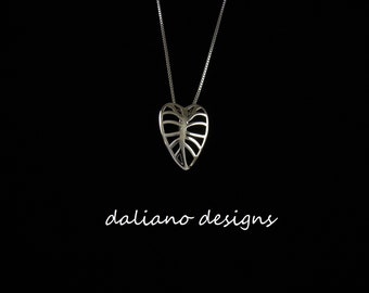 Taro Leaf (Kalo) Cut-out Pendant w/ Chain.  Hawaiian inspired jewelry designs.  925 Sterling Silver w/ Rhodium plating to prevent tarnish.