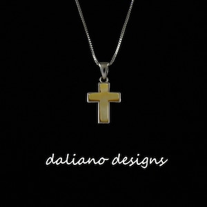 Cross Pendant, Mother of Pearl 12mmL w/ Chain. Faith based inspirational jewelry. 925 Sterling Silver w/ Rhodium plating to prevent tarnish.