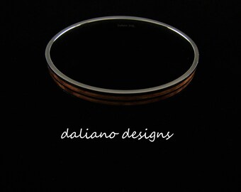 Koa Wood Inlay Double Strip Bangle, 8mm Width.  Hawaiian inspired jewelry creations made of 316L Stainless Steel base metal.