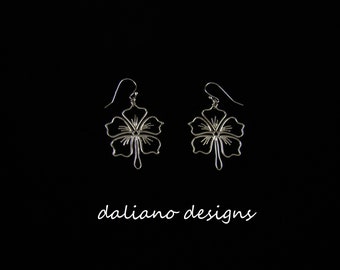 Hibiscus (Pua Aloalo) Wire Style Hook Earrings. Hawaiian inspired jewelry. 925 Sterling Silver w/ Rhodium Plating to prevent tarnish.