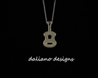 Ukulele Pendant w/ Chain.  Hawaiian & island inspired jewelry designs.  925 Sterling Silver w/ Rhodium Plating to prevent tarnish.