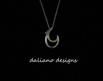 Fish Hook Pendant w/ Chain.  Hawaiian & Island inspired jewelry designs.  925 Sterling Silver w/ Rhodium Plating to prevent tarnish.