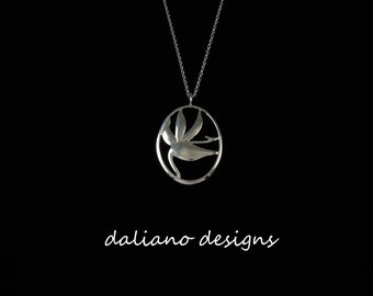 Bird of Paradise Pendant w/ Chain.  Hawaiian & Island inspired jewelry designs.  925 Sterling Silver w/ Rhodium Plating to prevent tarnish.
