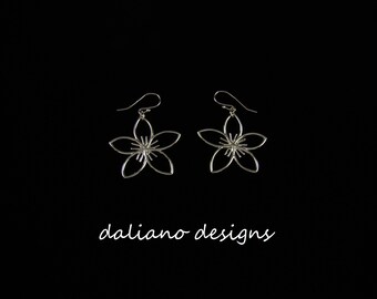 Plumeria (Melia) Wire Style Hook Earrings.  Hawaiian jewelry designs.  925 Sterling Silver w/ Rhodium Plating to prevent tarnish.